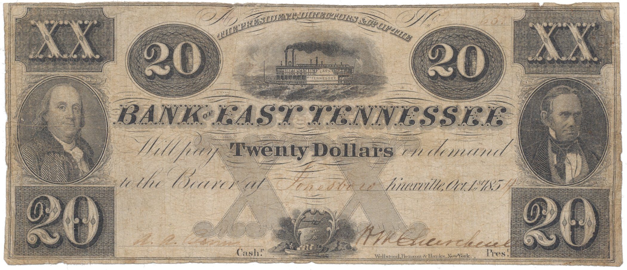 USA - Tennessee, 20 Dollar 1854