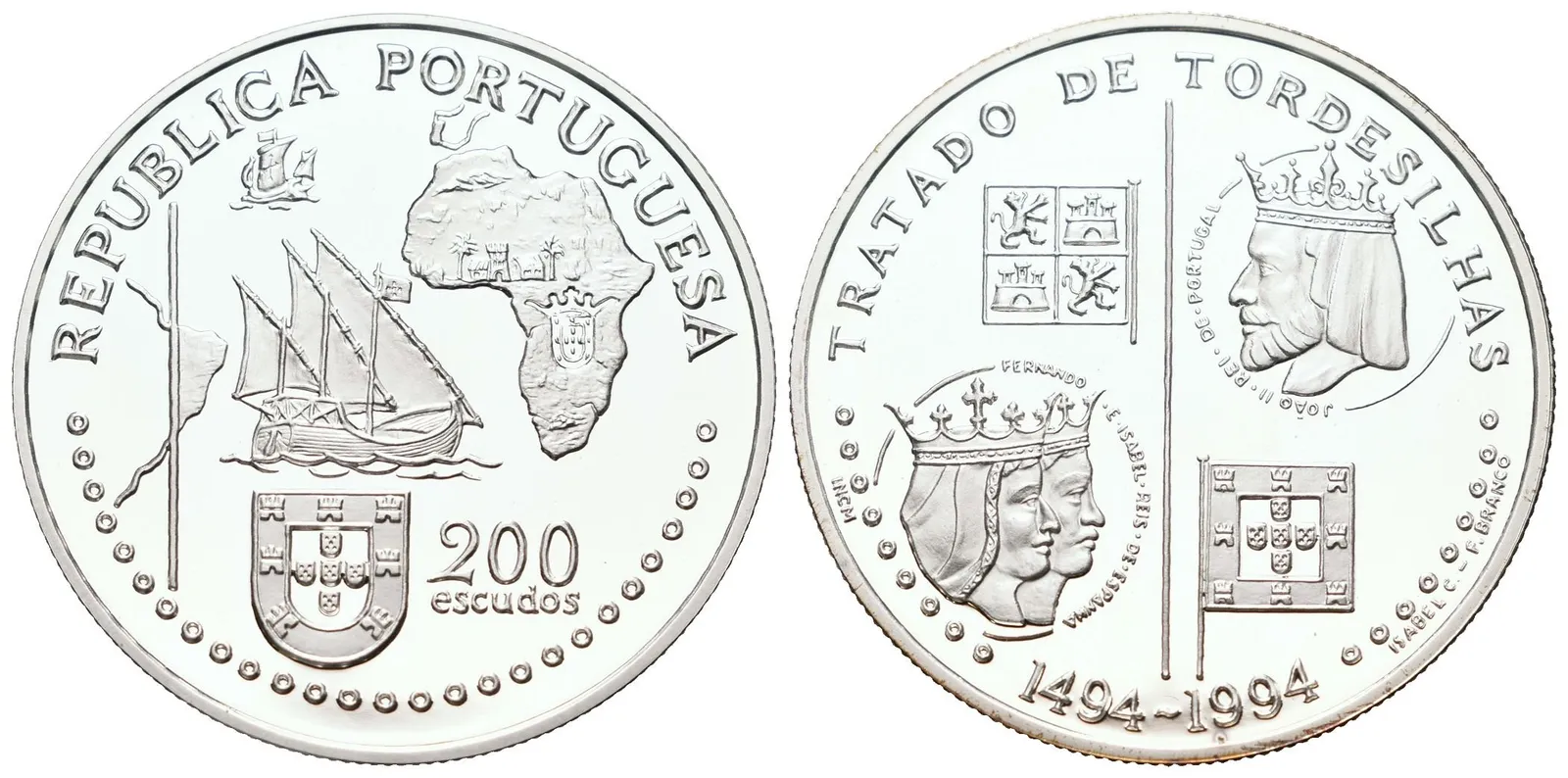 Portugalsko, 200 Escudos 1994 - Tordesillaská smlouva