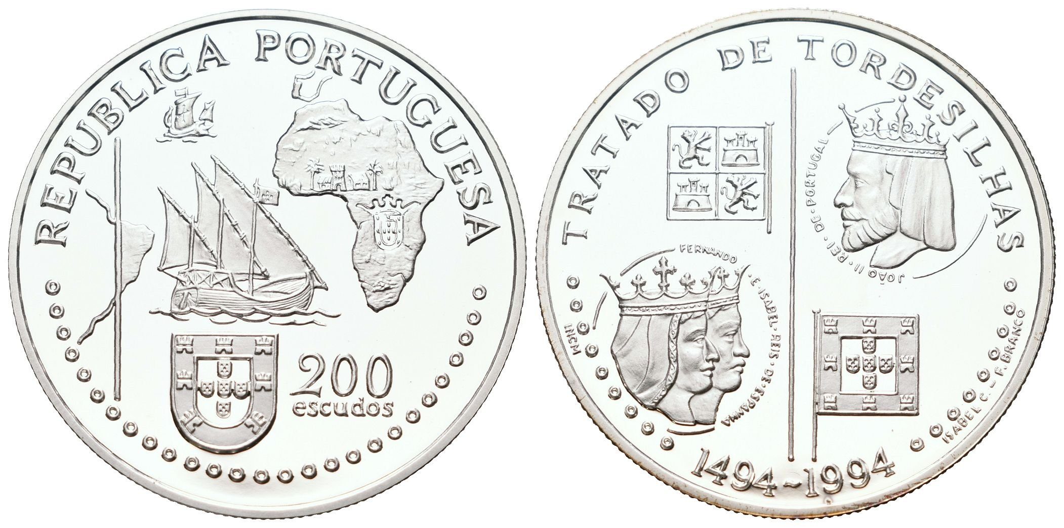Portugalsko, 200 Escudos 1994 - Tordesillaská smlouva