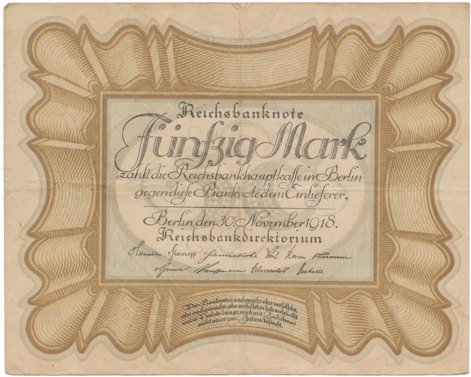 Německo, 50 Mark 1918, "EIERSCHEIN", Ro.57a
