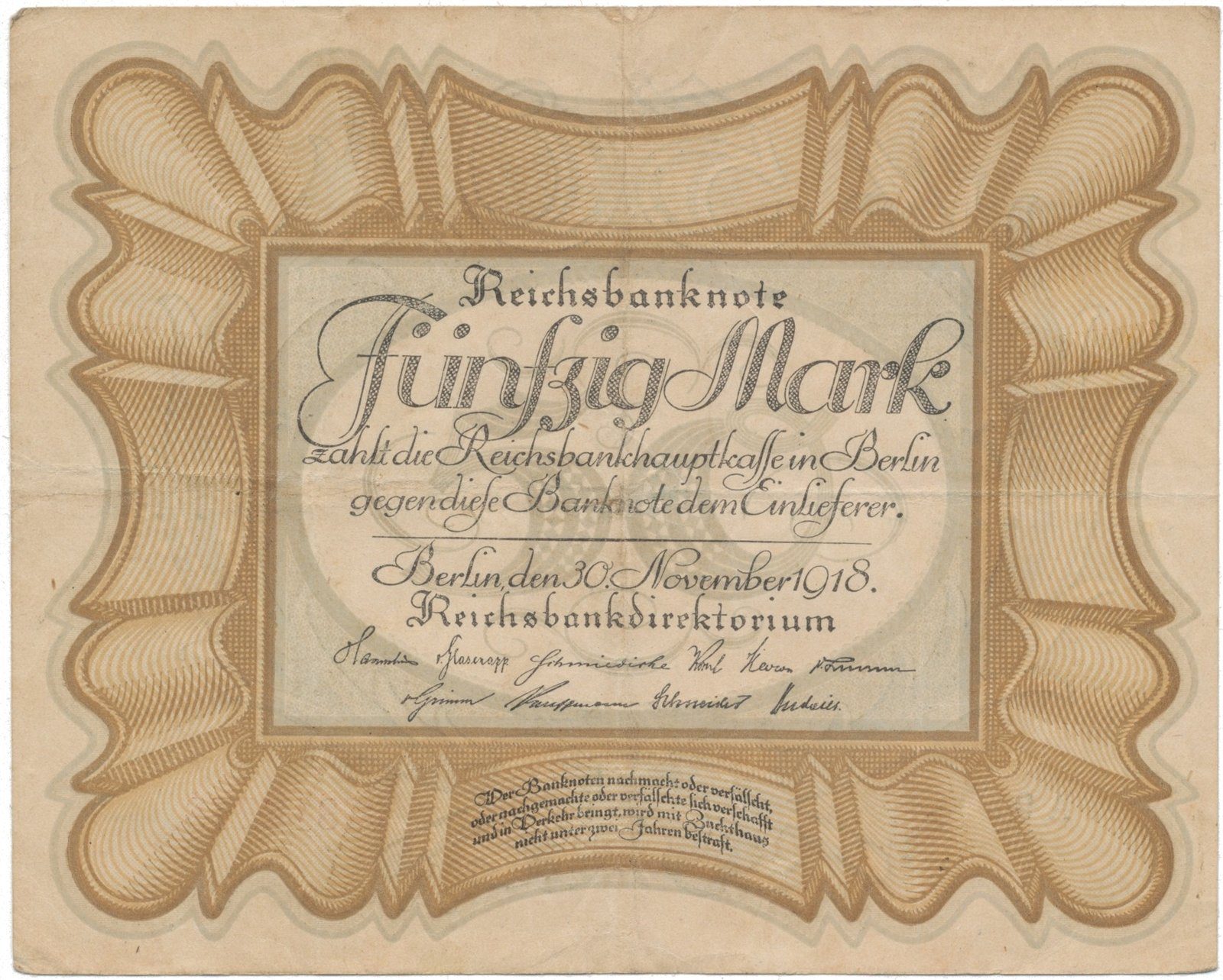Německo, 50 Mark 1918, "EIERSCHEIN", Ro.57a