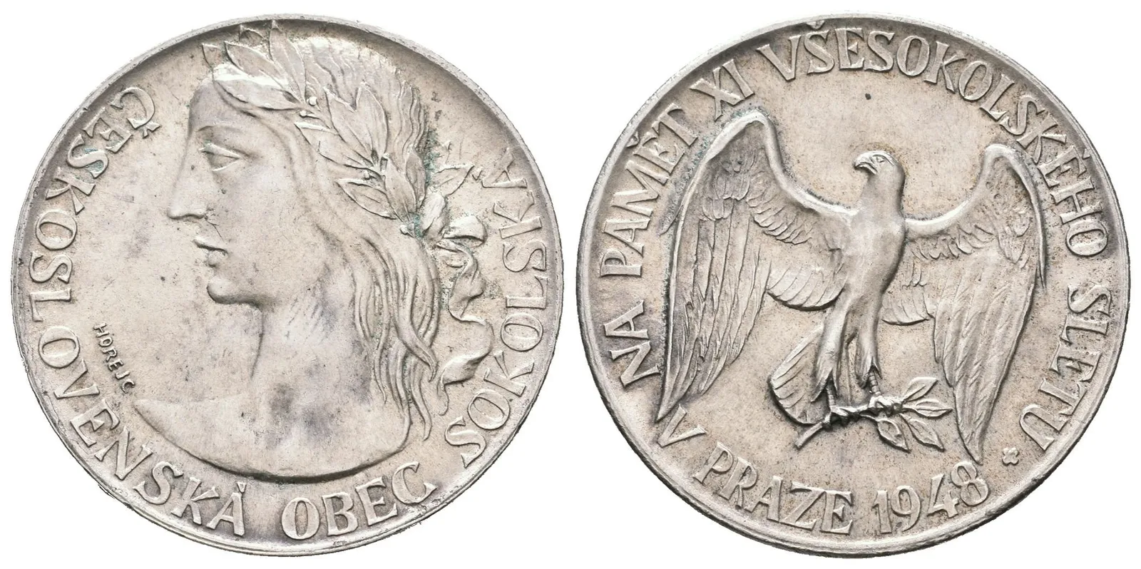 AR Medaile 1948 - Na paměť XI. všesokolského sletu v Praze. Ag 0,500 (13,95 g), — 1