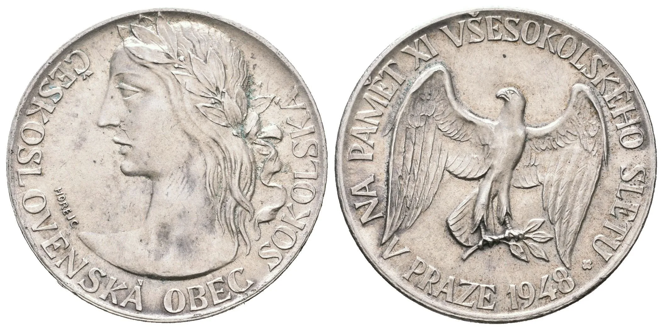 AR Medaile 1948 - Na paměť XI. všesokolského sletu v Praze. Ag 0,500 (13,95 g), — 1