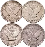 1/4 Dollar 1920, 1924 + 1/4 Dollar 1925 (2x), KM.145, patina, rysky_4 ks — 2
