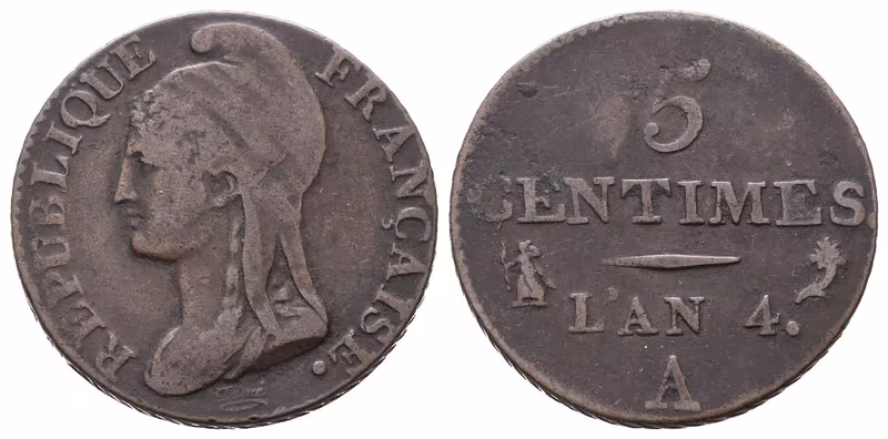 Francie Republika,  5 Centimes 1795 A