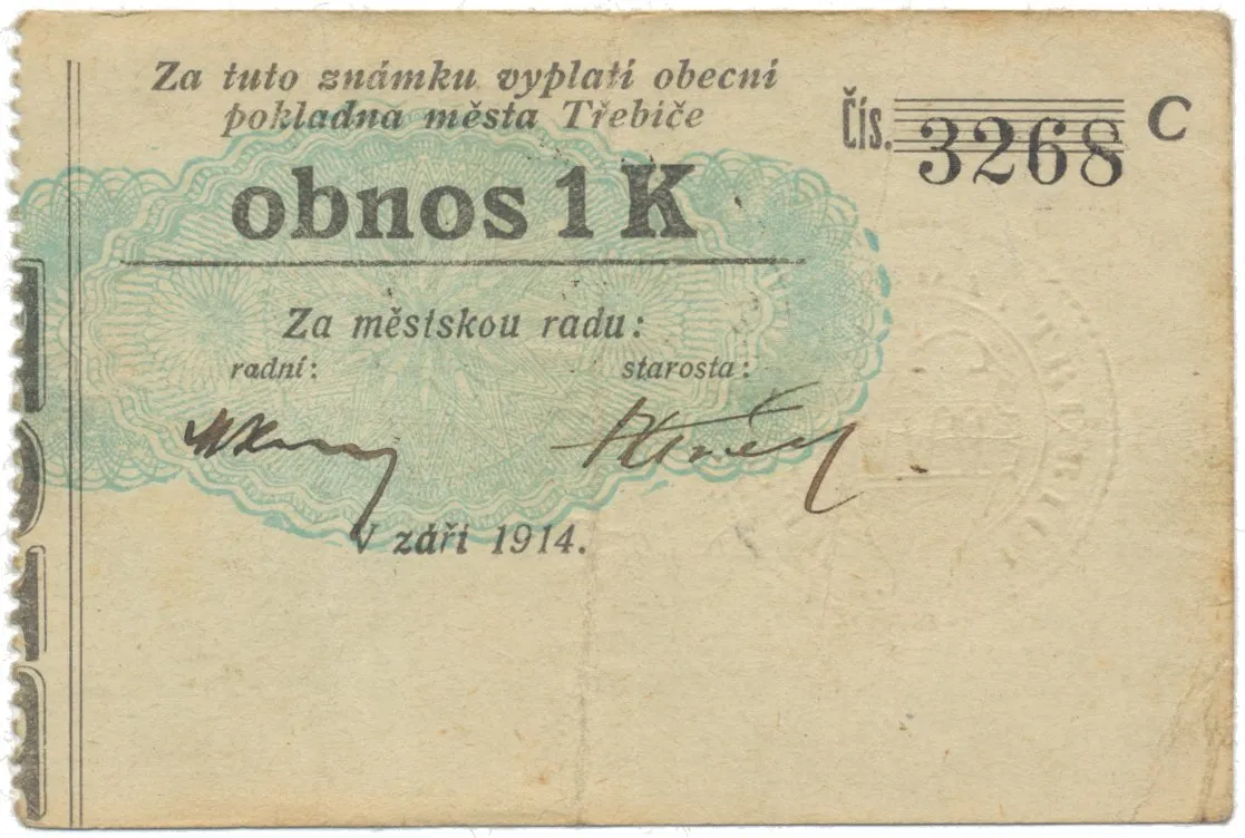 Třebíč - město, 1 K září 1914, silnější K, HH.223.5.10g1