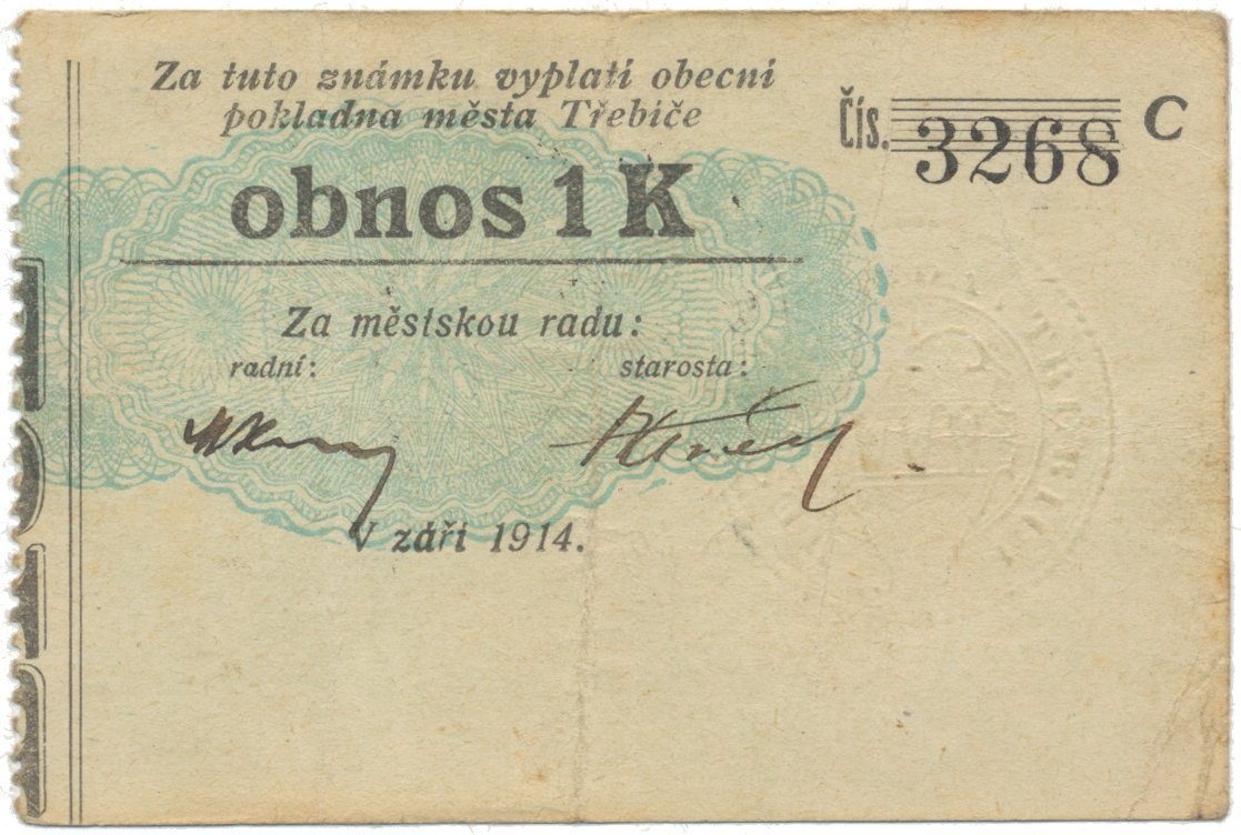 Třebíč - město, 1 K září 1914, silnější K, HH.223.5.10g1