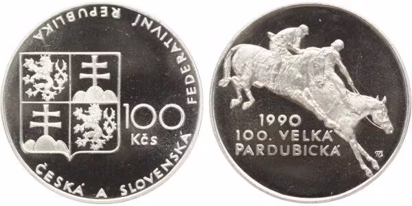 100 Kčs 1990 - Velká Pardubická, PROOF