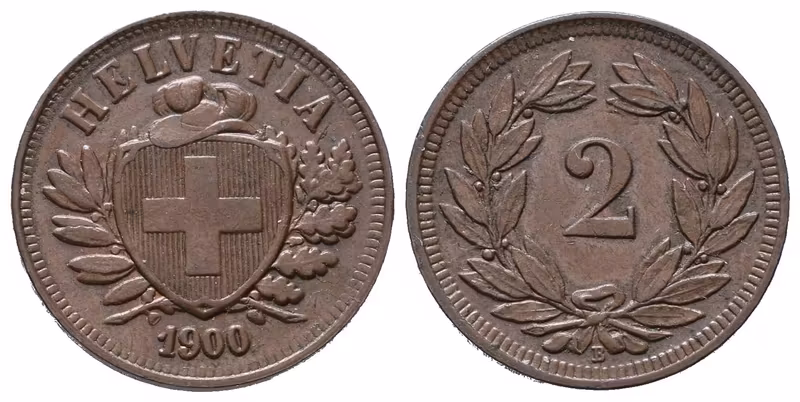 Švýcarsko, 2 Rappen 1900 B