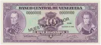 Venezuela, 10 Bolivares 1992, anulát - MUESTRA SIN VALOR, P.61cs