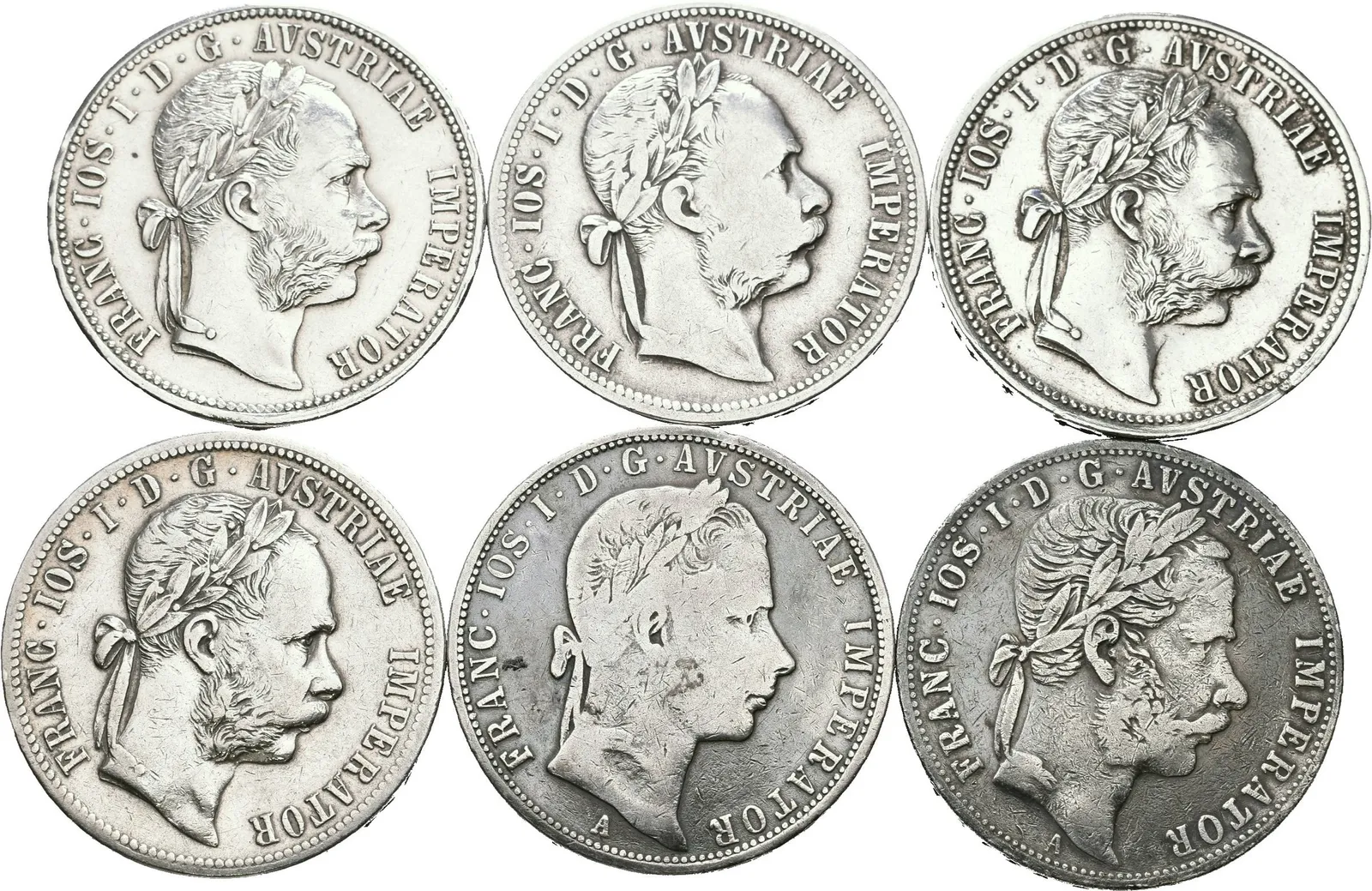 Soubor mincí - Zlatník 1858 A, 1871 A, 1877, 1878, 1879 — 1