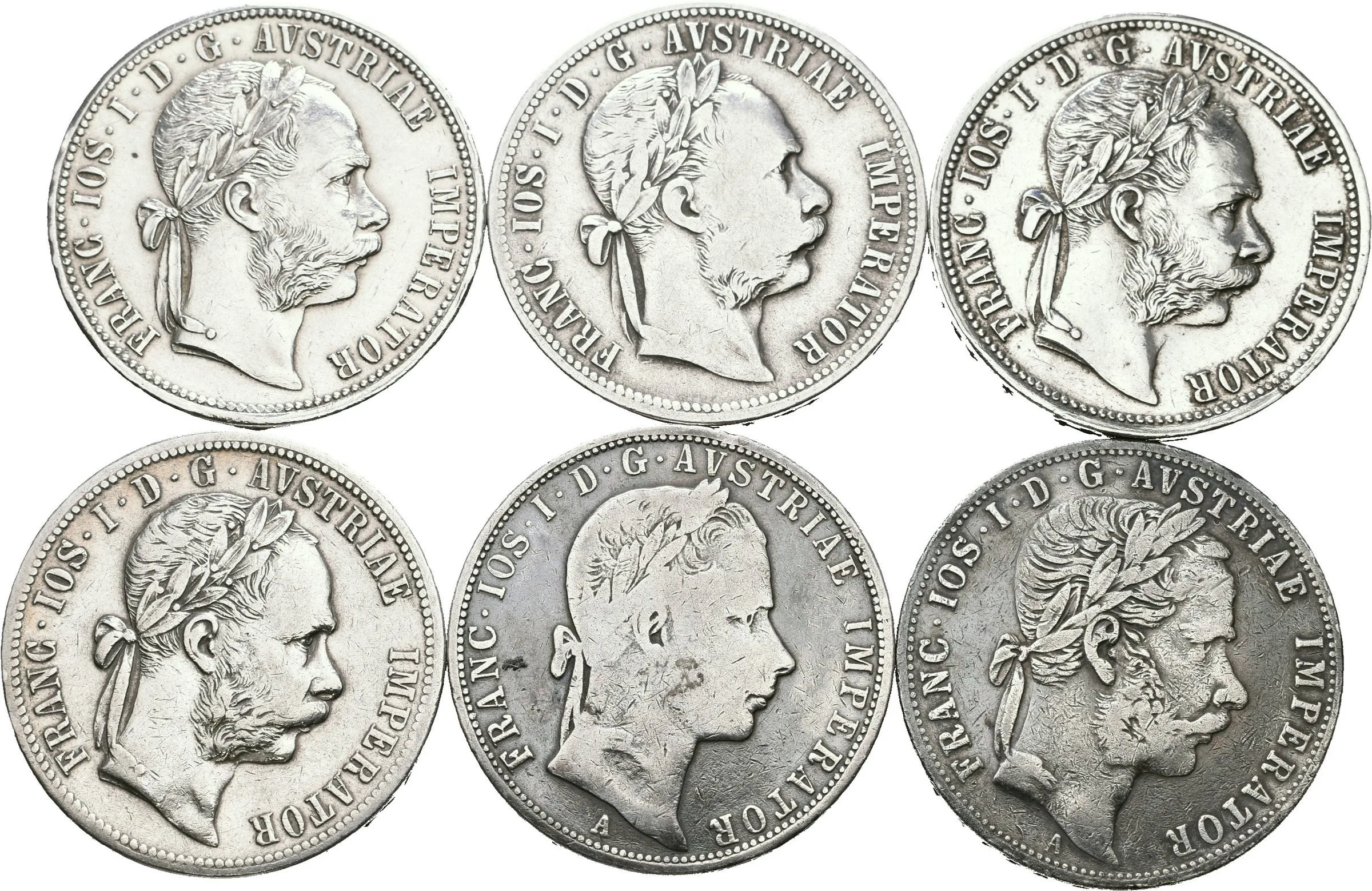 Soubor mincí - Zlatník 1858 A, 1871 A, 1877, 1878, 1879 — 1