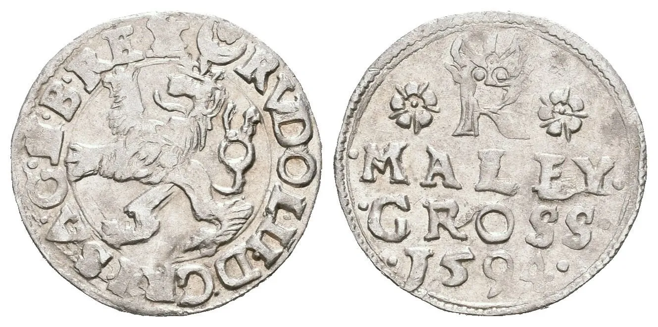 Malý groš 1594, Jáchymov-Hofmann, HN.8b (opis 7c), pěkná zachovalost, patina, drobné rysky — 1