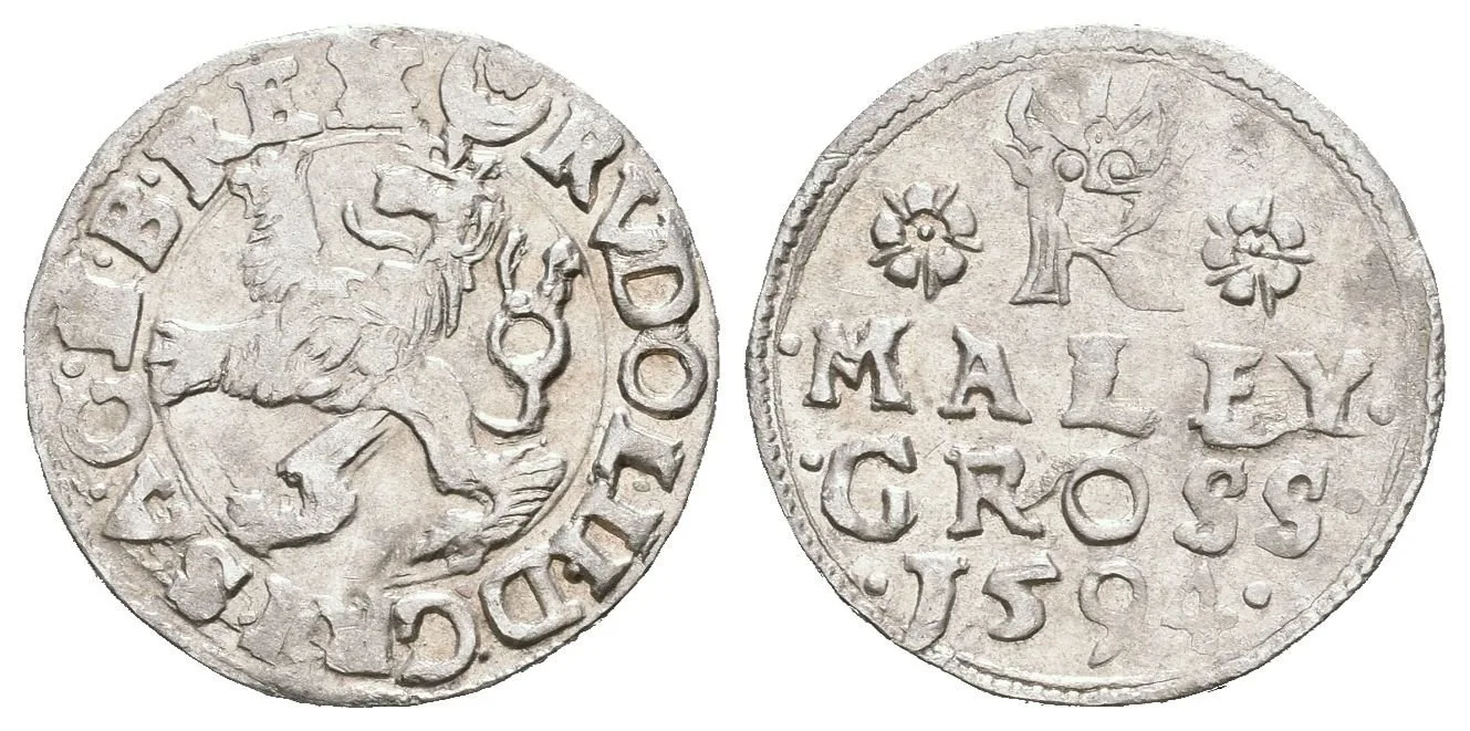Malý groš 1594, Jáchymov-Hofmann, HN.8b (opis 7c), pěkná zachovalost, patina, drobné rysky — 1