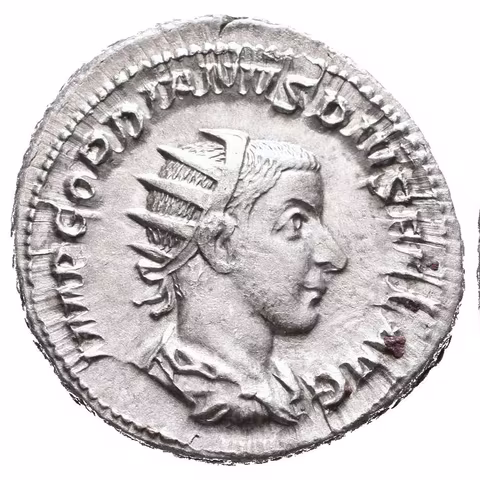 Antoninian, 243 - 244, Rv: VICTORIA AETERNA, stojící Victoria zleva se opírá o štít