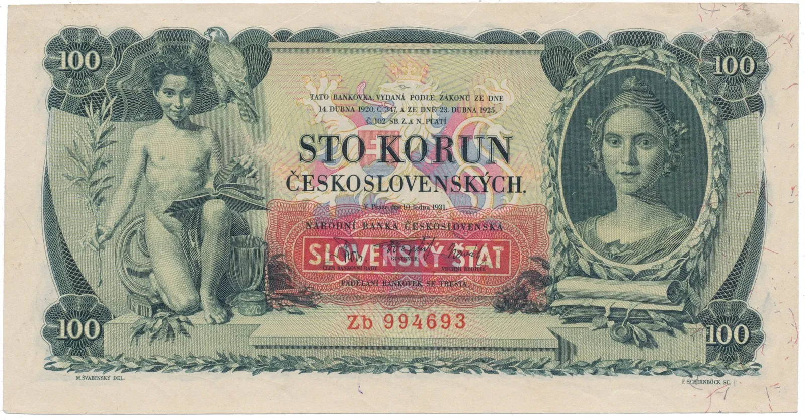 100 Koruna 1931/1939 + přetisk, Hej.43b1