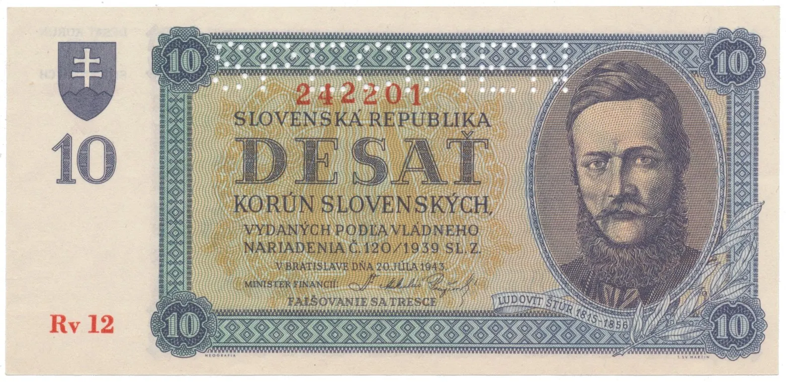 10 Koruna 1943, série Rv 12, Hej.54a2.S1