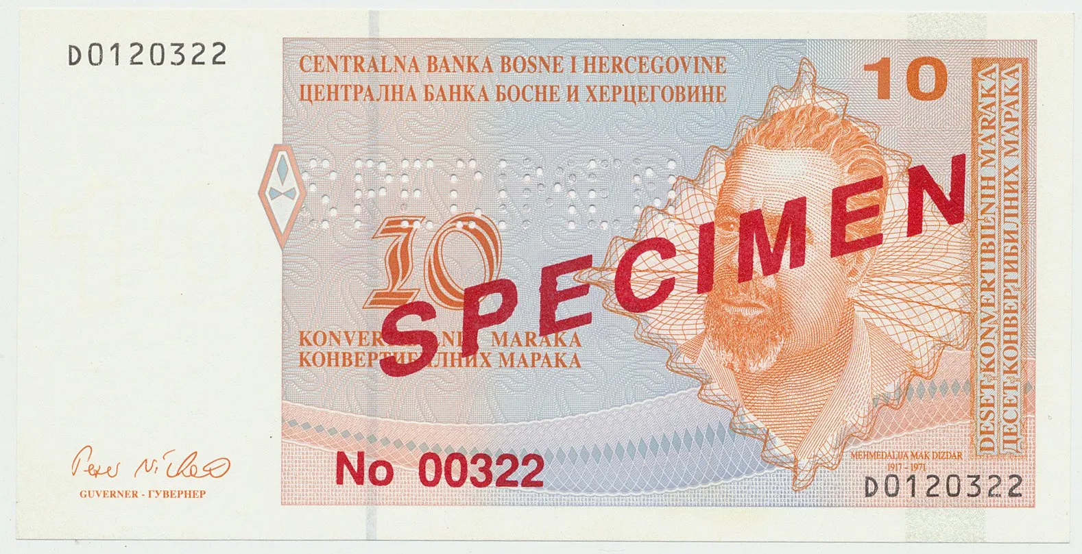 Bosna a Hercegovina, 10 Konvert. Marka (1998), anulát - SPECIMEN, P.63s