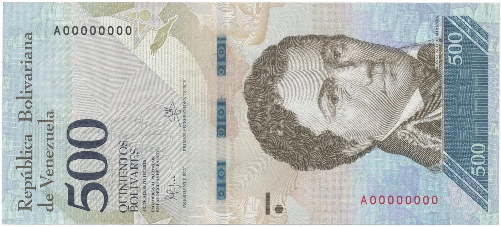 Venezuela, 500 Bolivares 2016, anulát - vzor, A 00000000, P.94cs