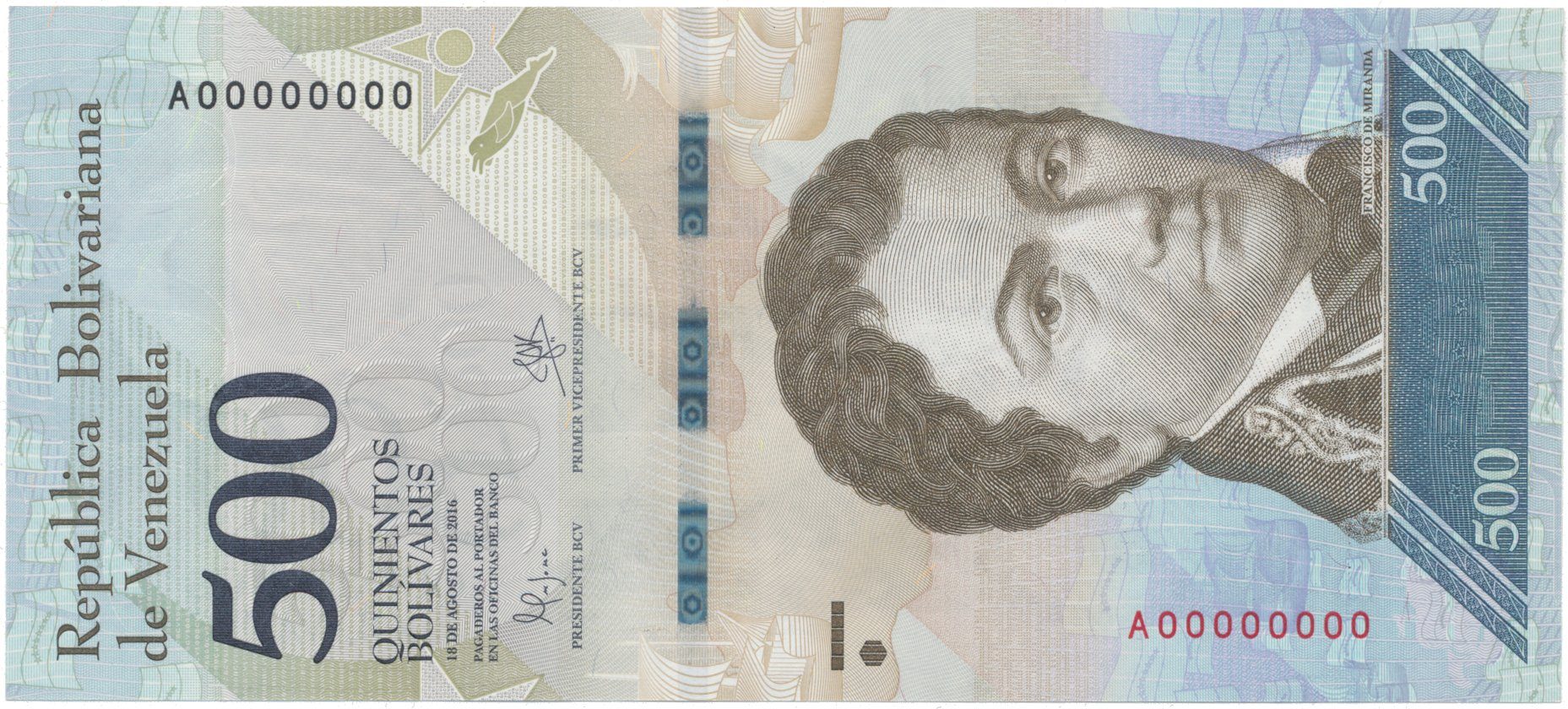Venezuela, 500 Bolivares 2016, anulát - vzor, A 00000000, P.94cs