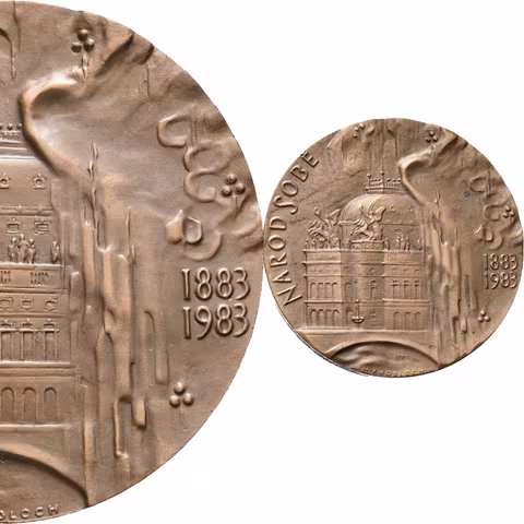 AE Medaile 1983 - K 100. výročí otevření Národního divadla. Velká a malá varianta, Bronz 79 a 40 mm_