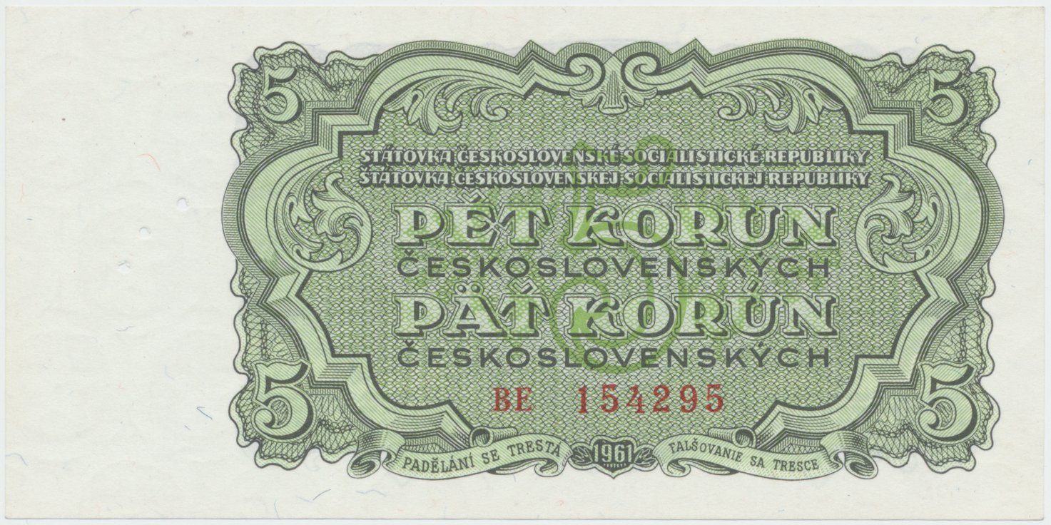 Československo, 5 Koruna 1961, série BE, perf. 3 m.d., Hej.99a.S1