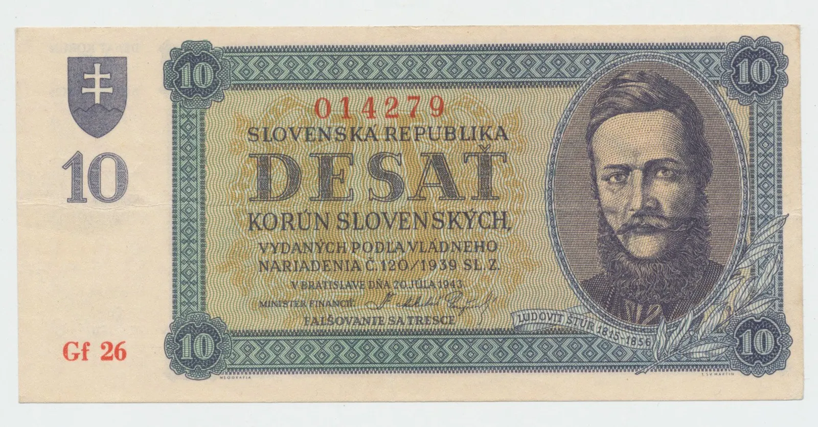 Slovensko, 10 Koruna 1943, Hej.54a2