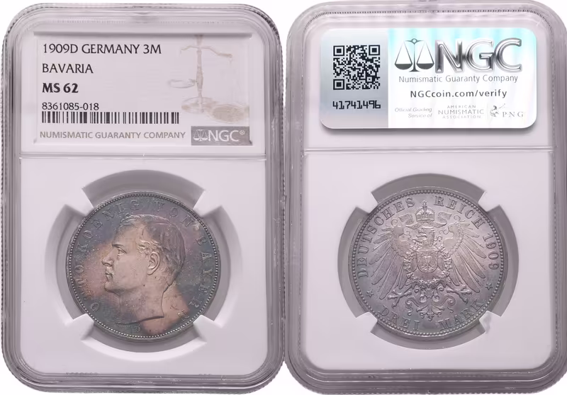 Bavorsko, 3 Marka 1909 D - NGC