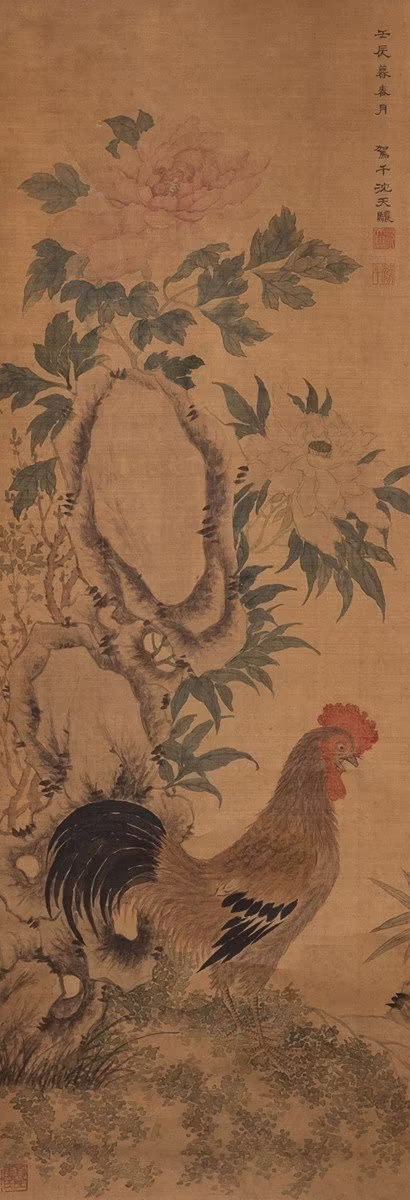 Cock among Peonies