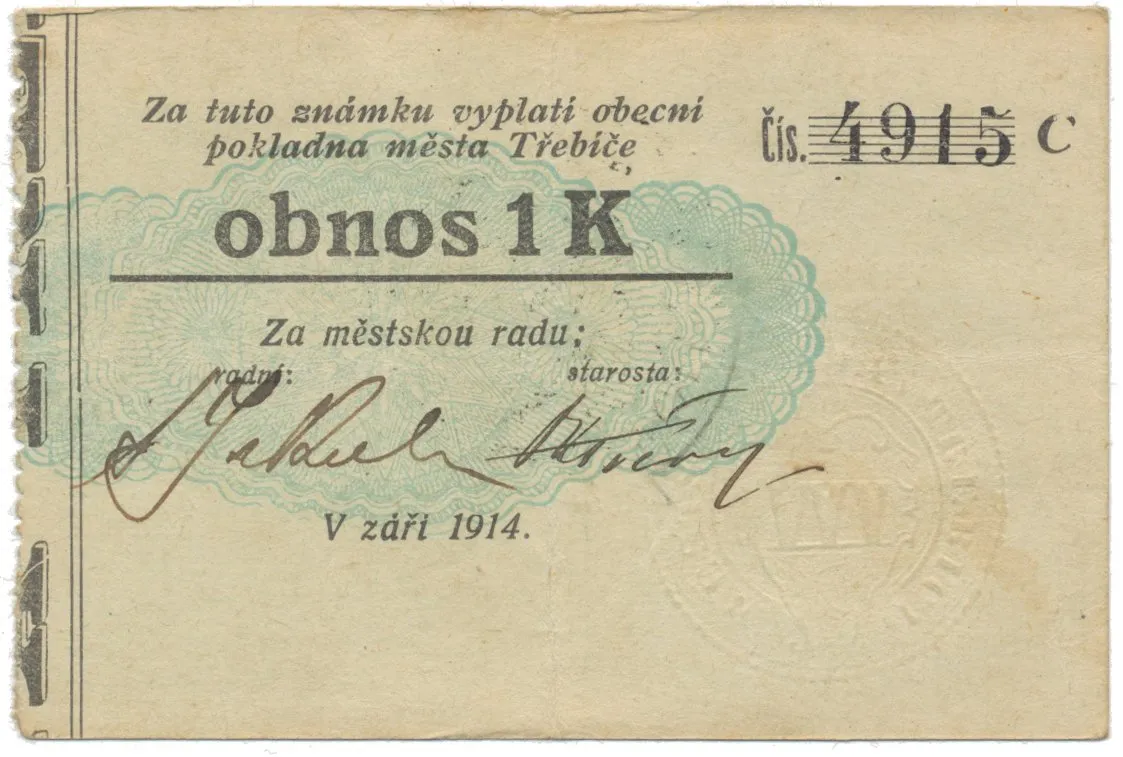 Třebíč - město, 1 K září 1914, silnější K, HH.223.5.10k1