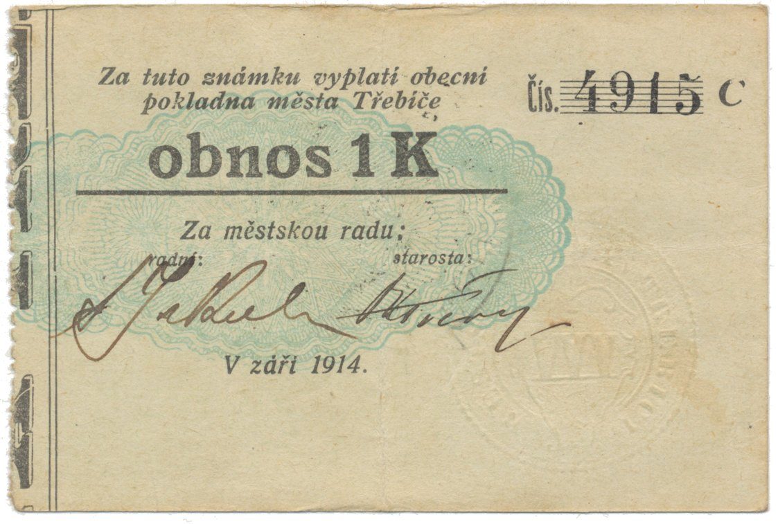 Třebíč - město, 1 K září 1914, silnější K, HH.223.5.10k1
