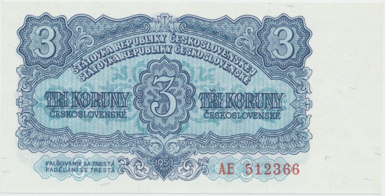 Československo, 3 Koruna 1953, tisk Moskva, série AE, Hej.90a1