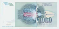 Jugoslávie, 1000 Dinara 1991, anulát AA 0000000, P.110 - fotografie 2