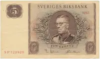 Švédsko, 5 Kronor 1954-1961, P.42a-f
