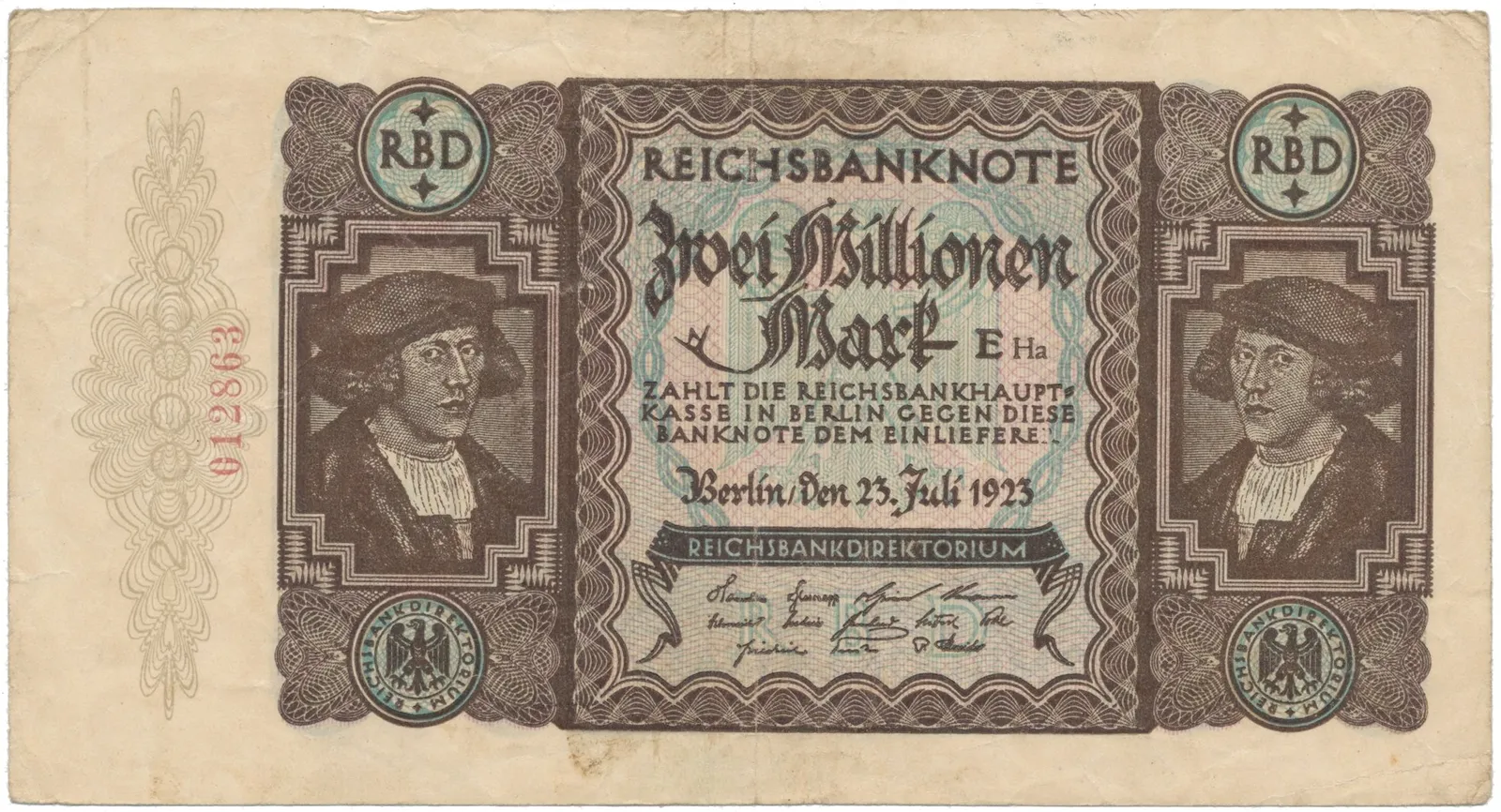 Německo, 2 Millionen Mark 1923, Ro.89a