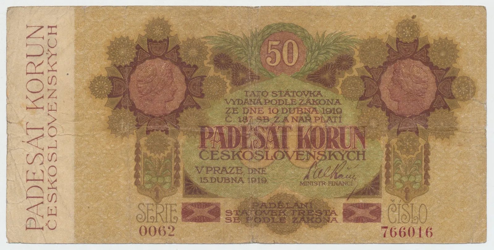 Československo, 50 Koruna 1919, série 0062, Hej.11b