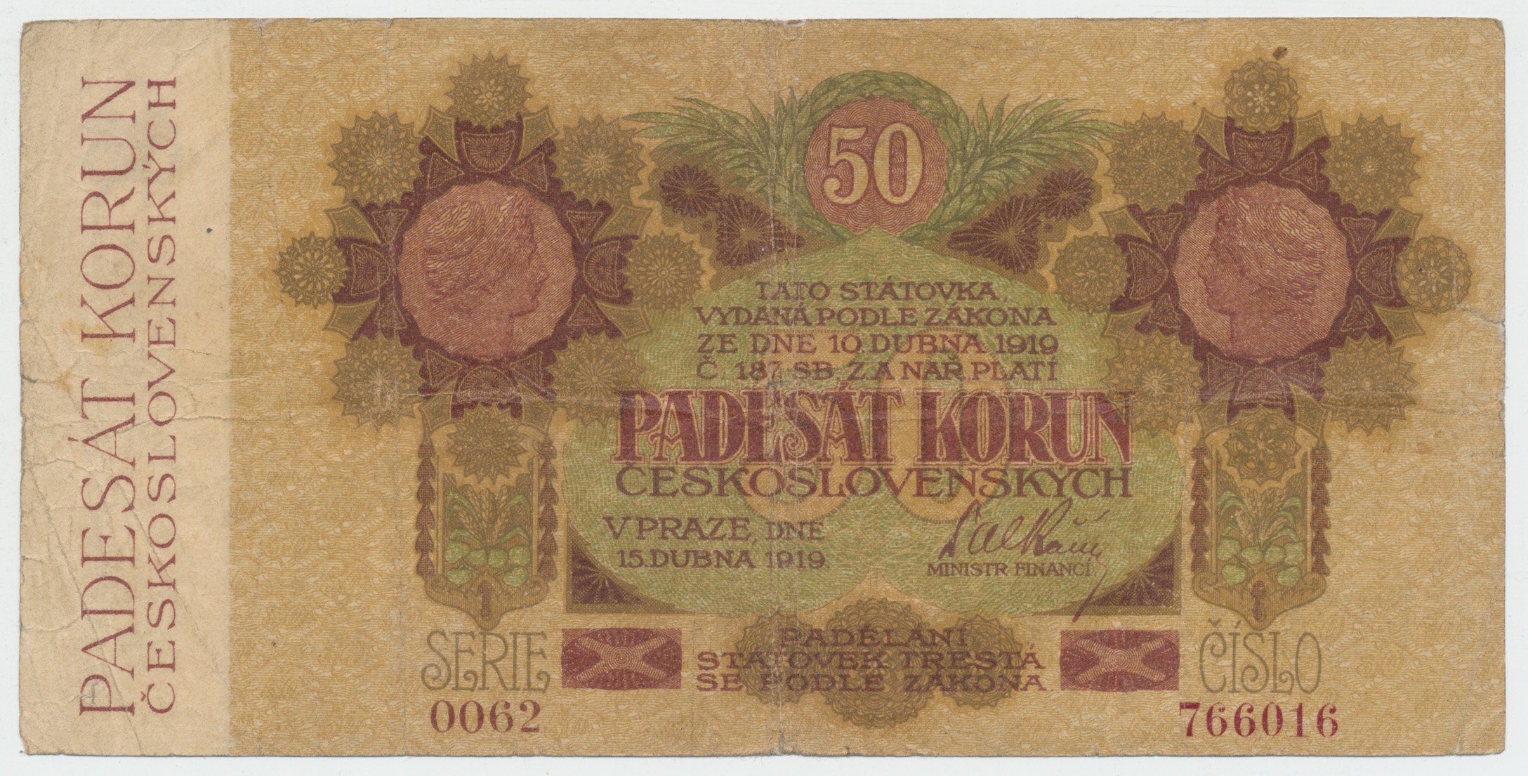 Československo, 50 Koruna 1919, série 0062, Hej.11b