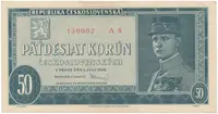 50 Koruna 1948, série A 8, perforace 3 m.d., Hej.82aS1