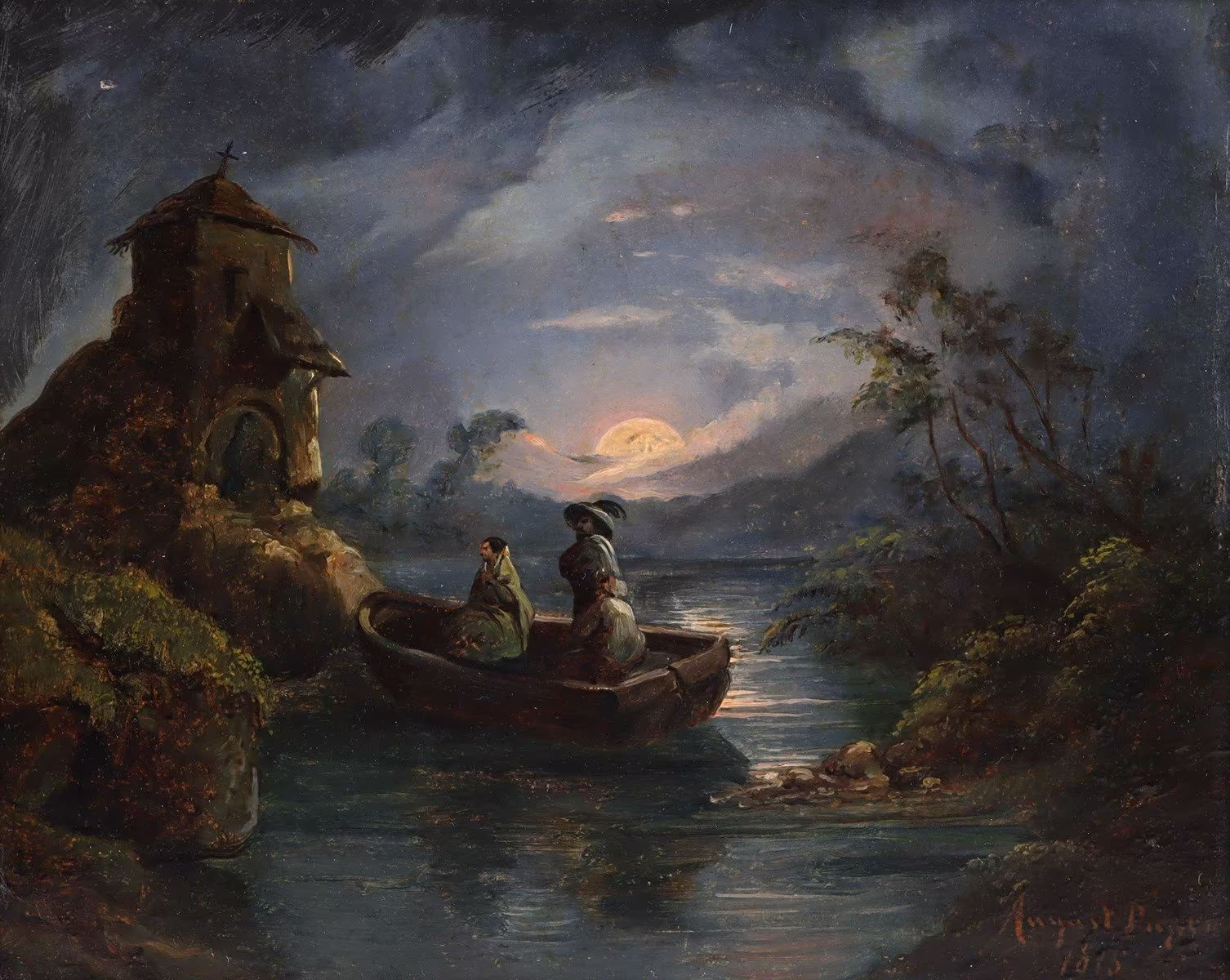 August Bedřich Piepenhagen (1791 - 1868) - V noci na jezeře