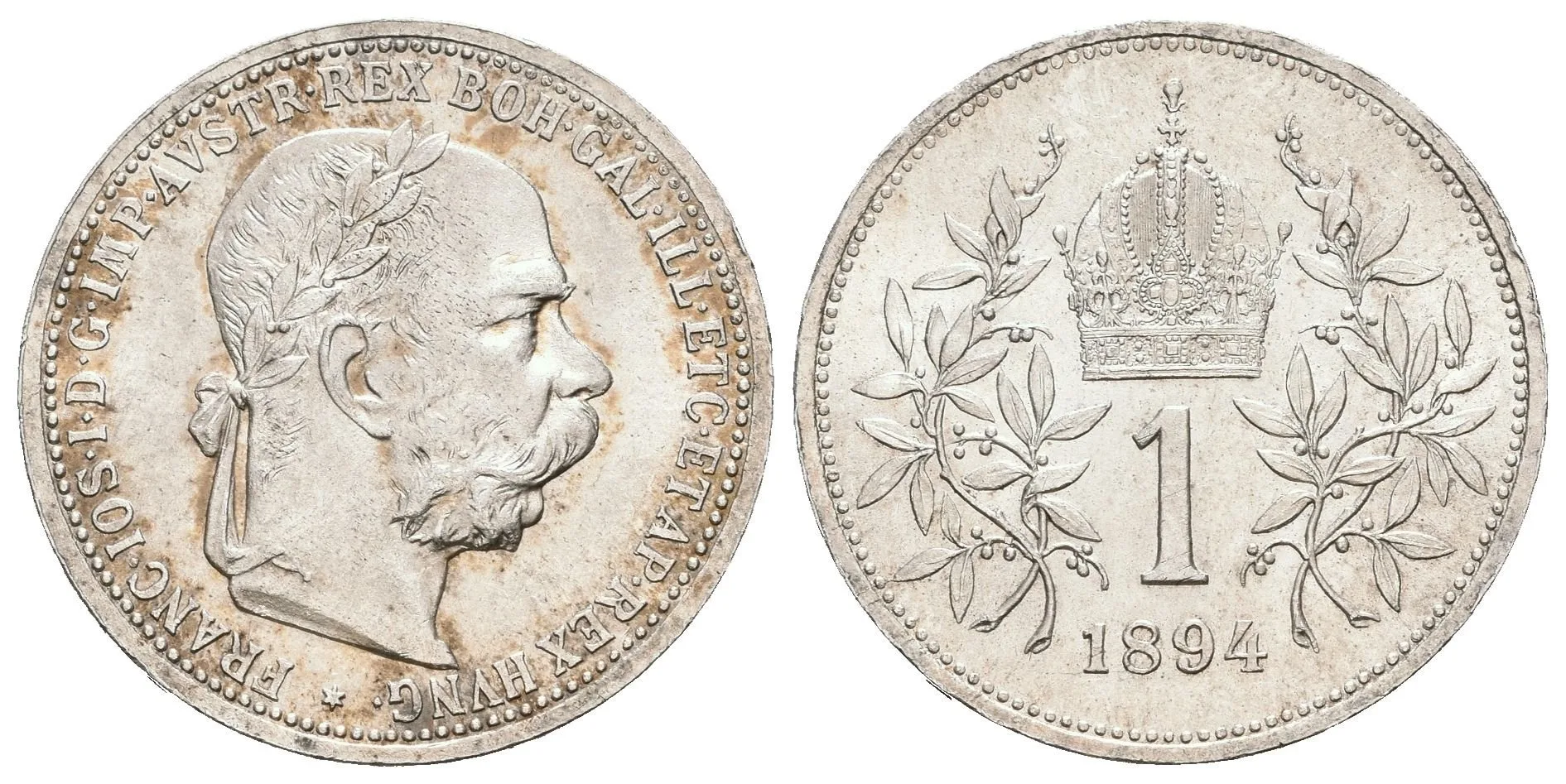 1 Koruna 1894, luxusní zachovalost, ražební lesk, patina, drobné rysky, — 1