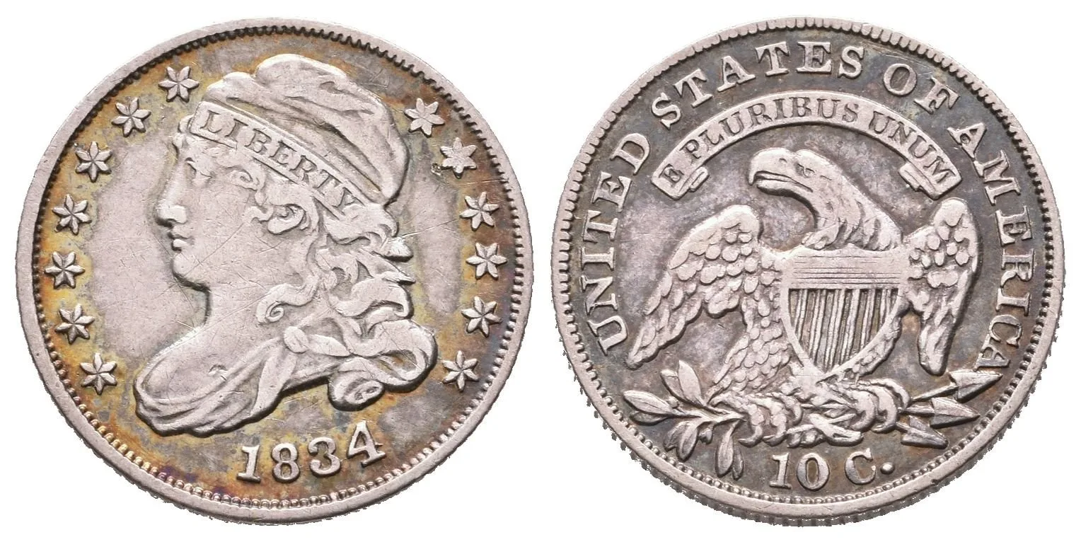 Dime 1834, KM.48, var. velká 4, pěkná zachovalost a patina, zbytky lesku, rysky — 1