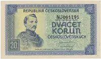Československo, 20 Koruna b.d. (1945), perforace 3 md svisle, Hej.72a.S1