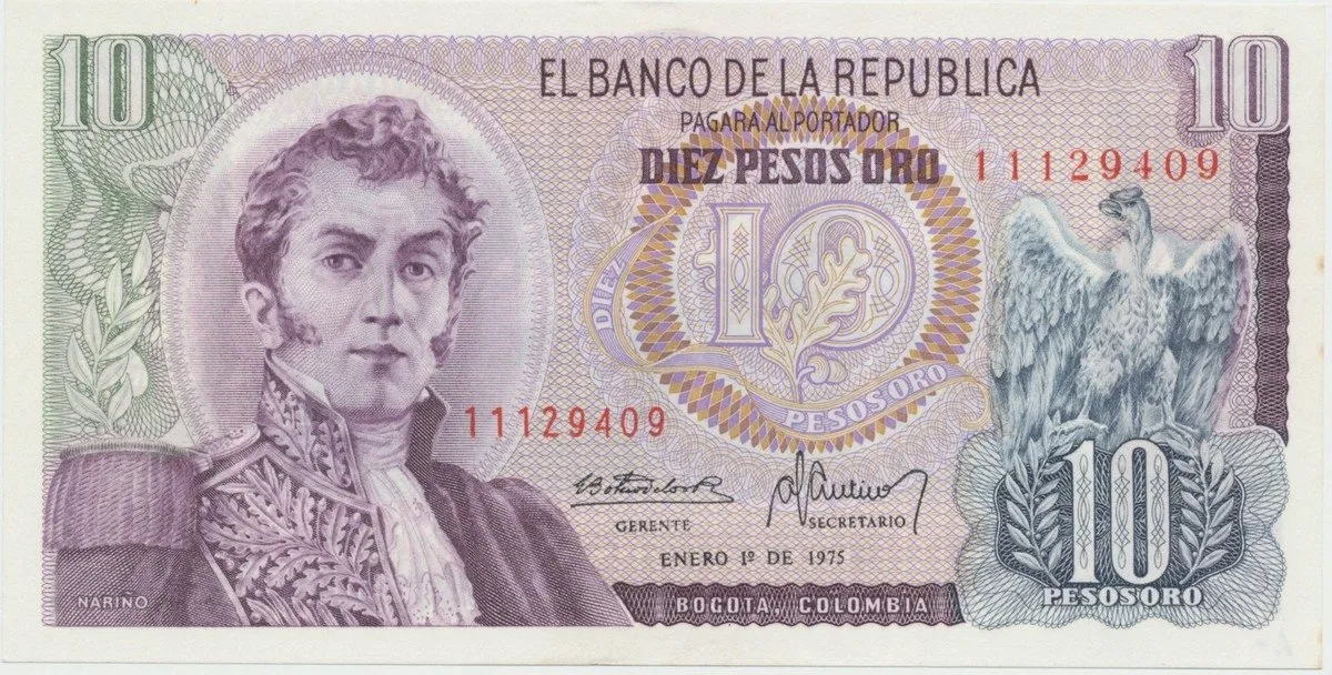 Kolumbie, 10 Pesos Oro 1975~1978, P.407f