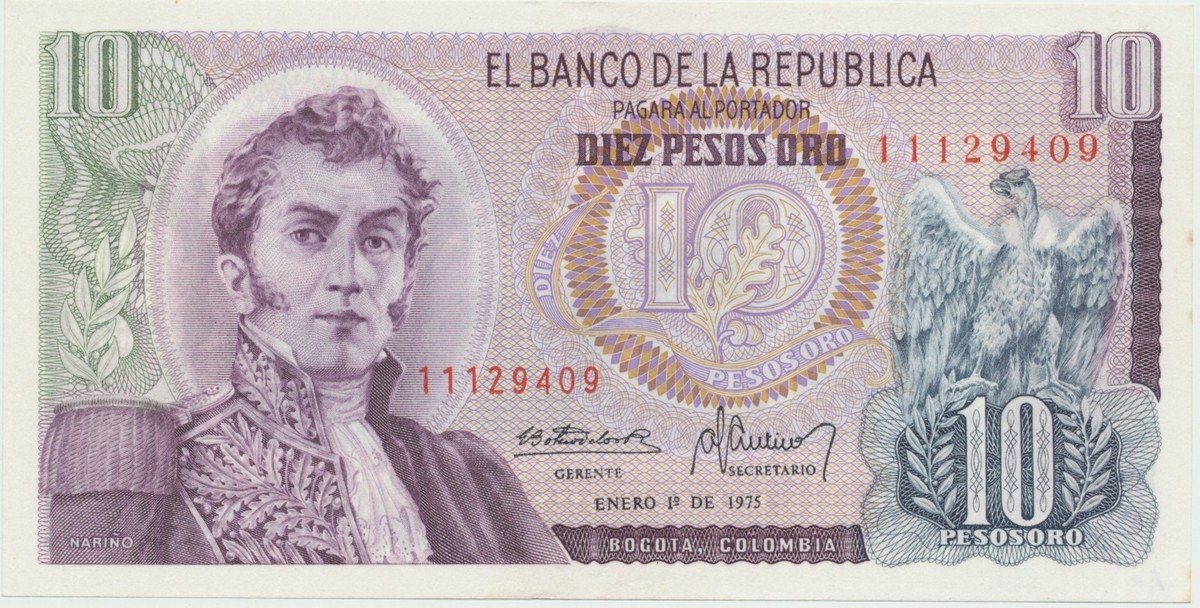 Kolumbie, 10 Pesos Oro 1975~1978, P.407f