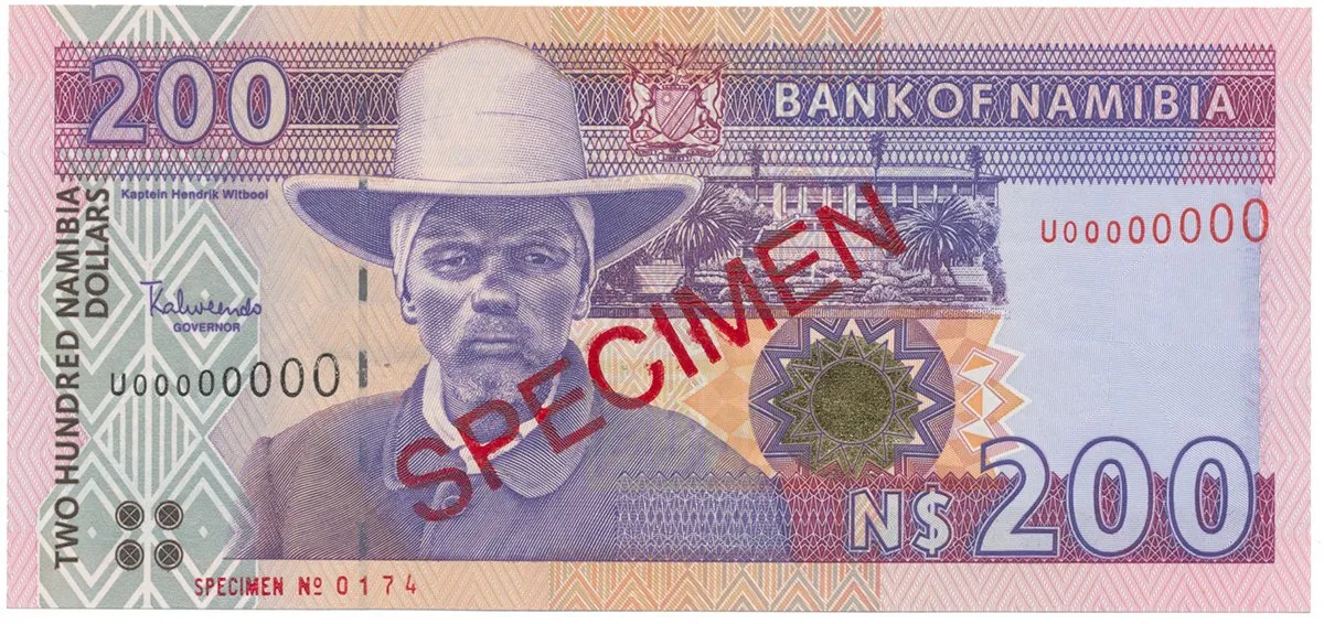 Namíbie, 200 Namibia Dollars (2003), bankovní vzor, U 00000000, P.10s