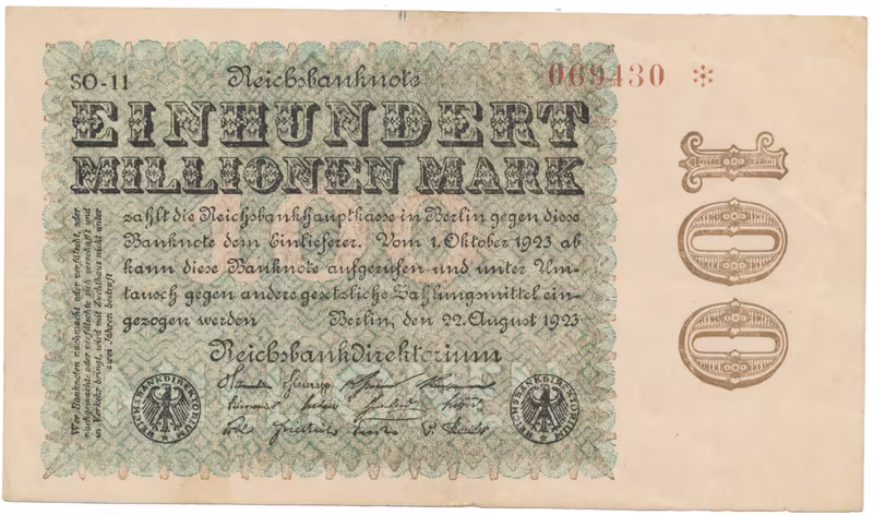 Německo, 100 Millionen Mark 1923, Sterne, Ro.106u