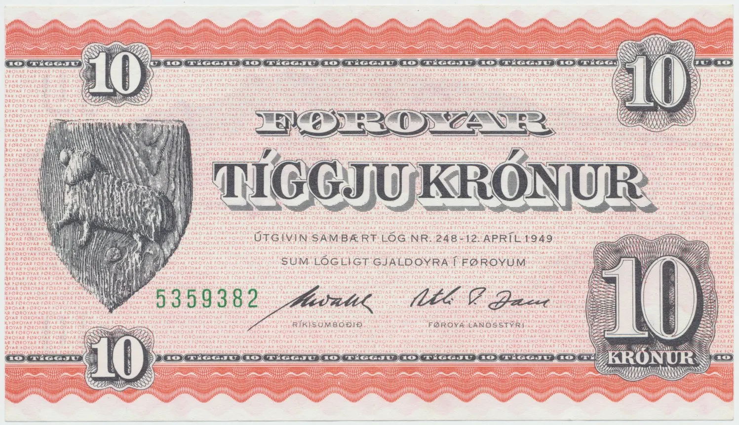Faerské ostrovy, 10 Krónur (1954), P.14