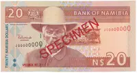 Namíbie, 20 Namibia Dollars (2002), bankovní vzor, J 00000000, P.6s
