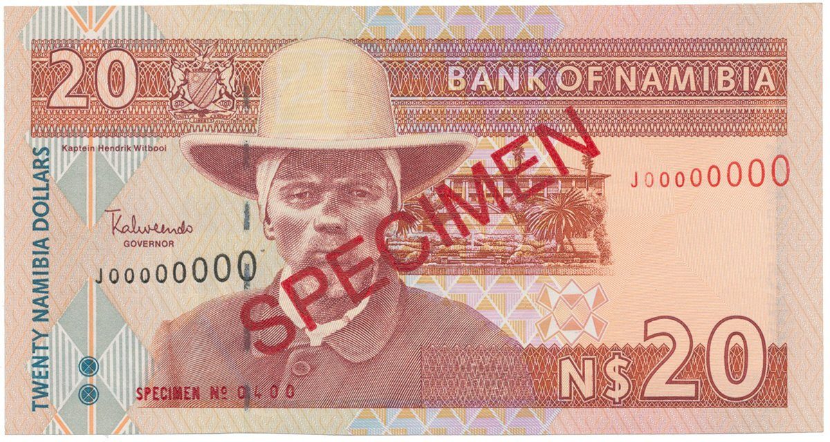 Namíbie, 20 Namibia Dollars (2002), bankovní vzor, J 00000000, P.6s