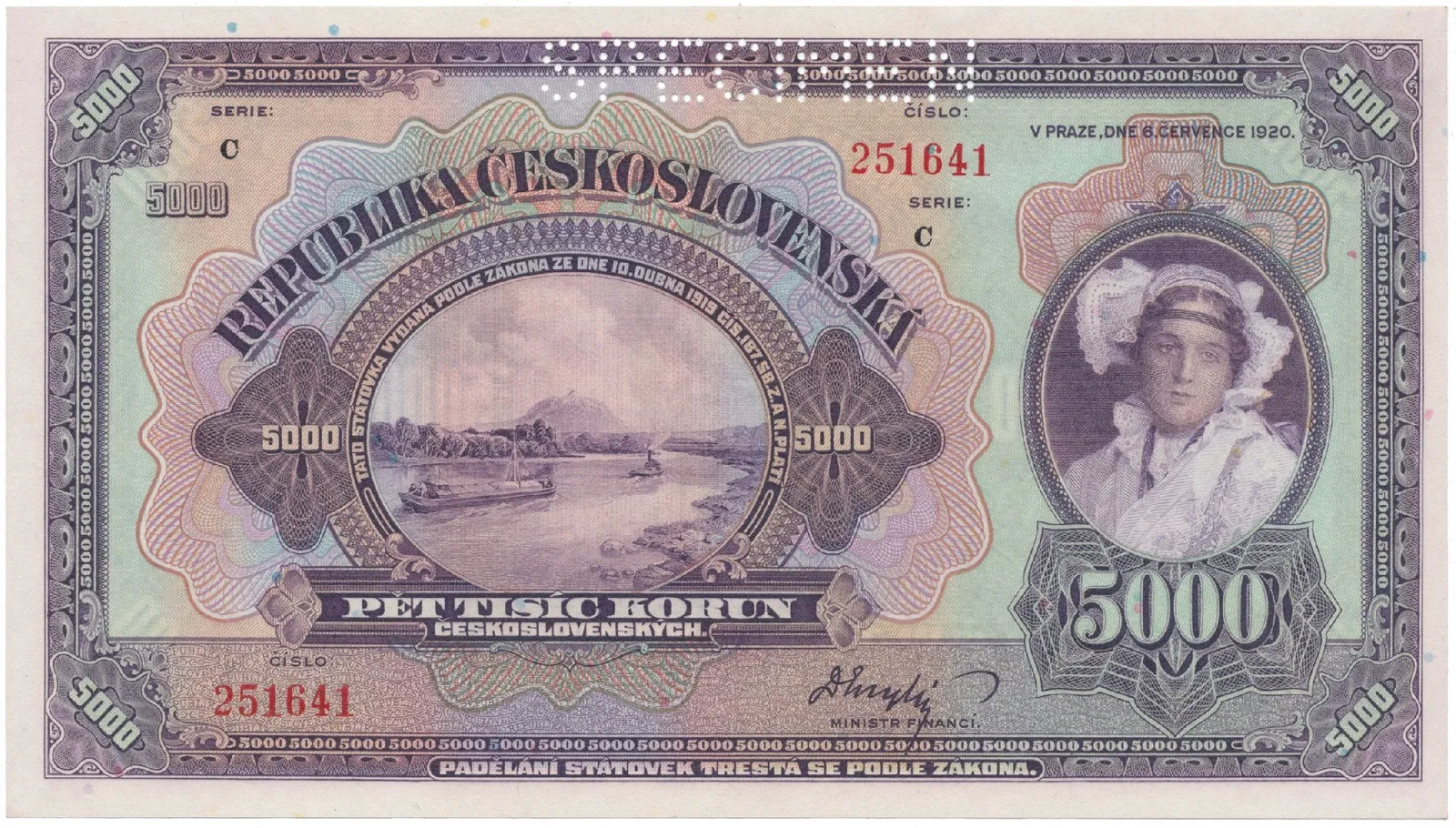 5000 Koruna 1920, série C, SPECIMEN, Hej.17b.S1